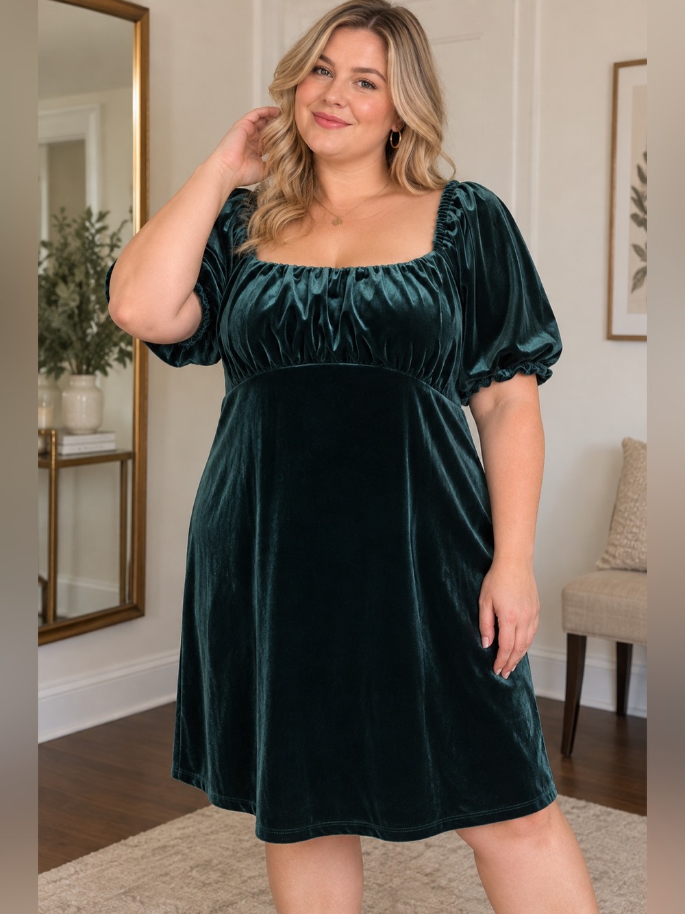 The Children's Place  Short Sleeve Velour A-Line Dress Green XXL WMNS
